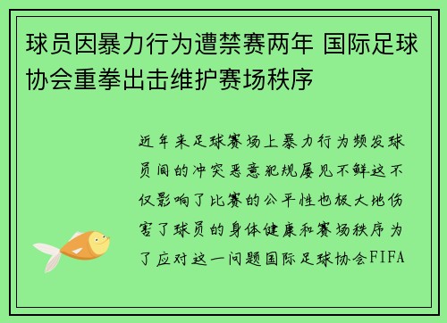 球员因暴力行为遭禁赛两年 国际足球协会重拳出击维护赛场秩序